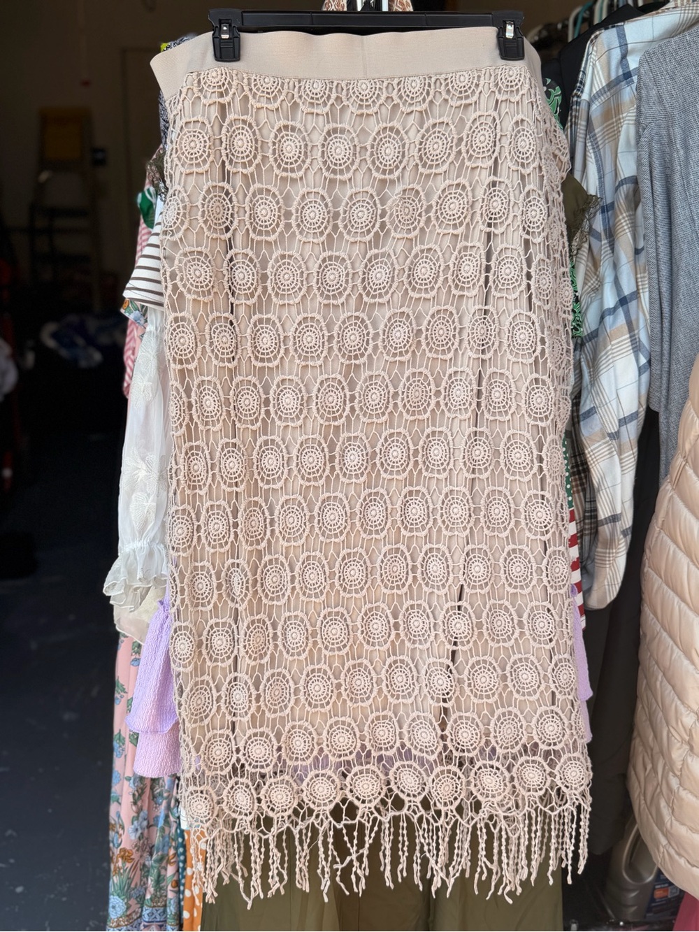 Cato Woman Neutral Tan Crochet Fringe Skirt